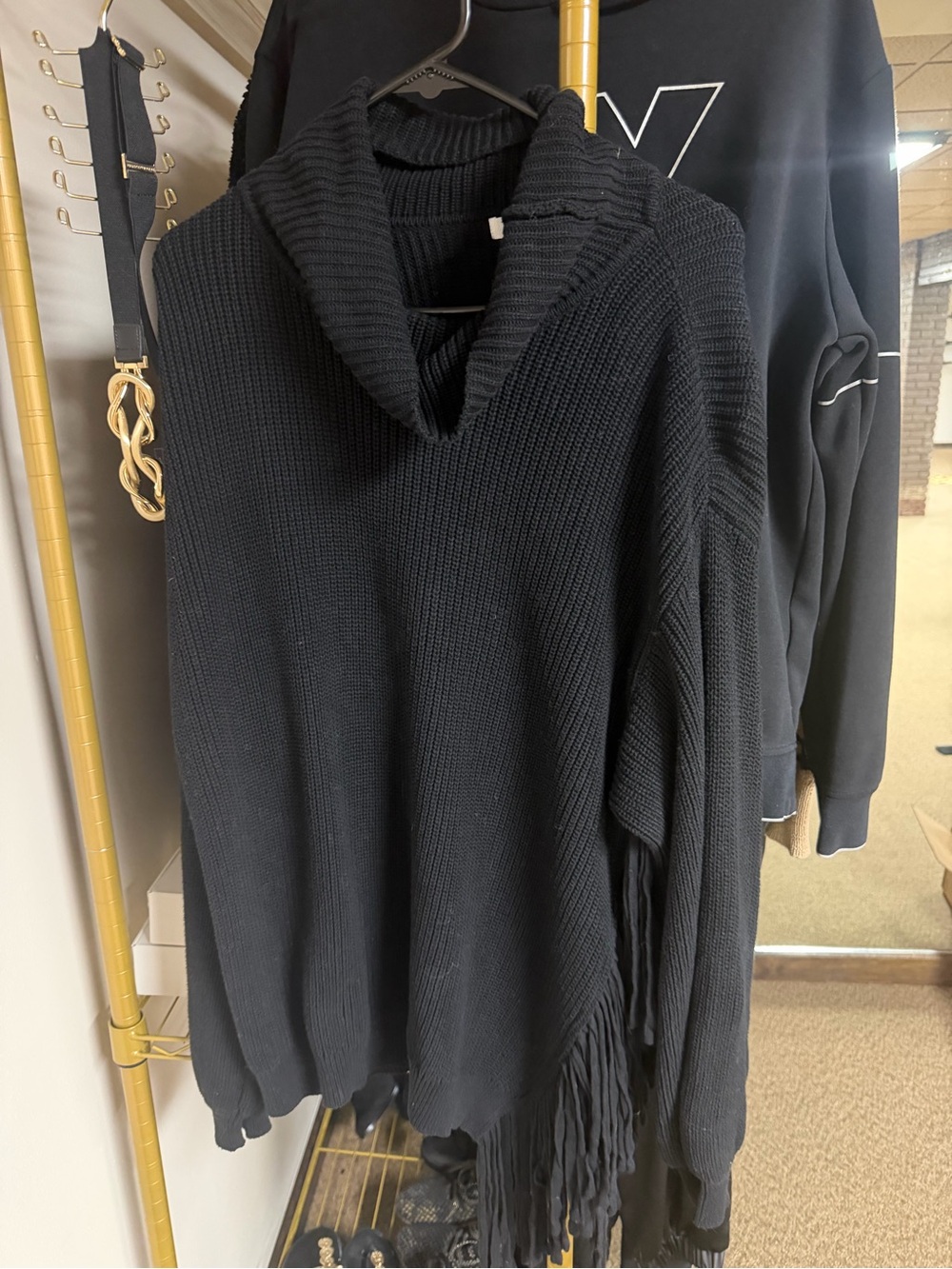 TCEC Black Cowl Neck Fringe Knit Sweater